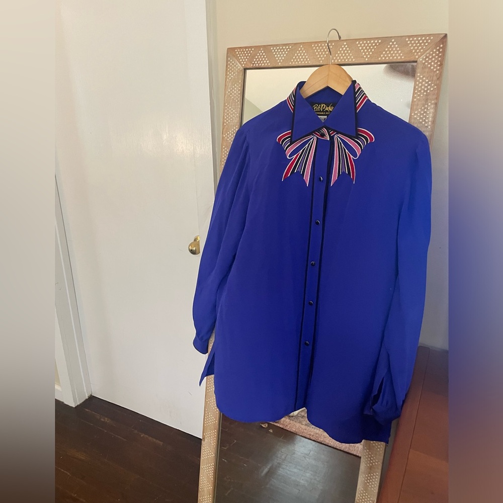 Bob Mackie Wearable Art. Vintage. 100% silk. Blue Blouse.